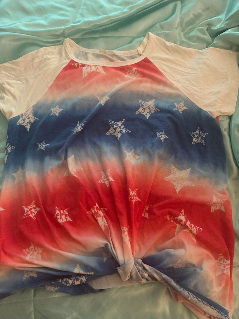 ODDY Red, White & Blue Star Tie-Front Raglan Tee